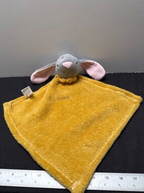 Lila & Jack Mustard Yellow Plush Gray Bunny Security Blanket 16"x16" Soft Polyes